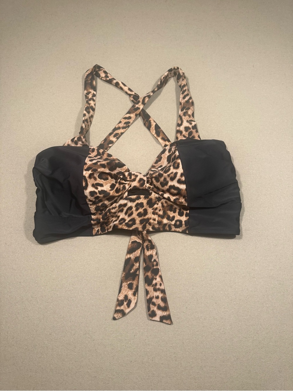 Leopard Print & Black Strappy Crop top or swimsuit top size 2 Torrid